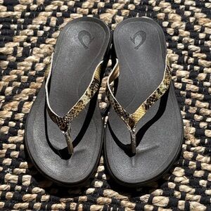 OluKai snakeskin print flip flops 7